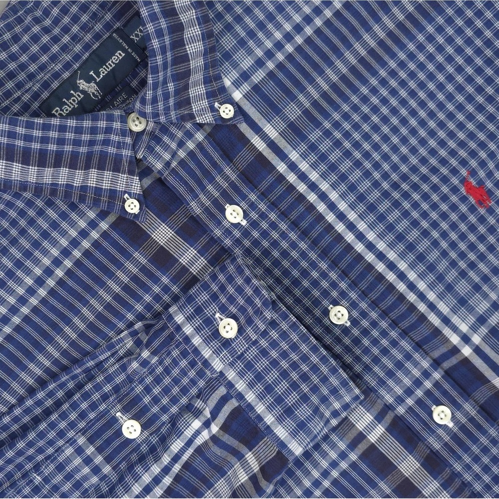 Ralph Lauren Shirt Mens 2XL Blue‎ Plaid Blaire Long Sleeve Button Down Cotton